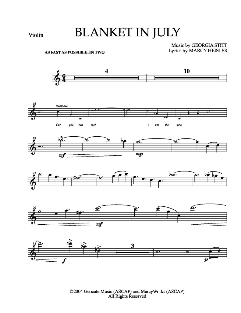 Blanket in July (with Violin) | newmusicaltheatre.com | Sheet Music