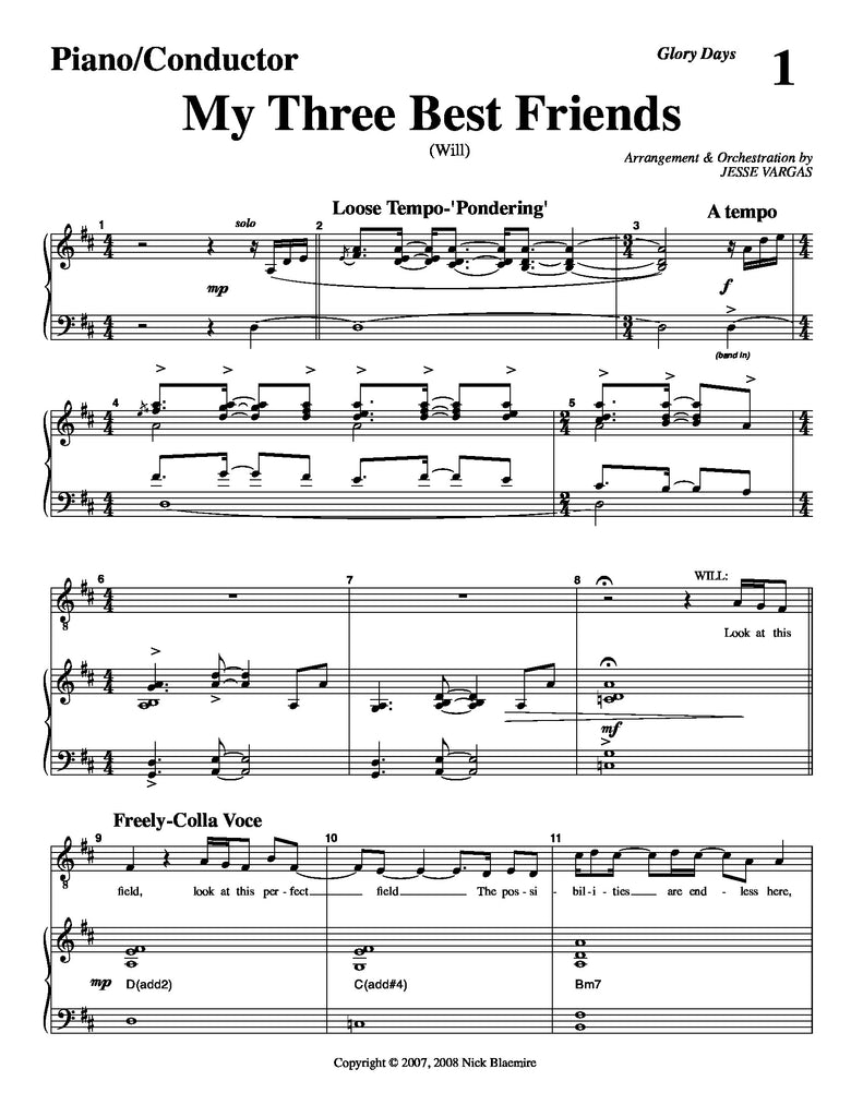 Glory Days Vocal Selections | newmusicaltheatre.com | Sheet Music