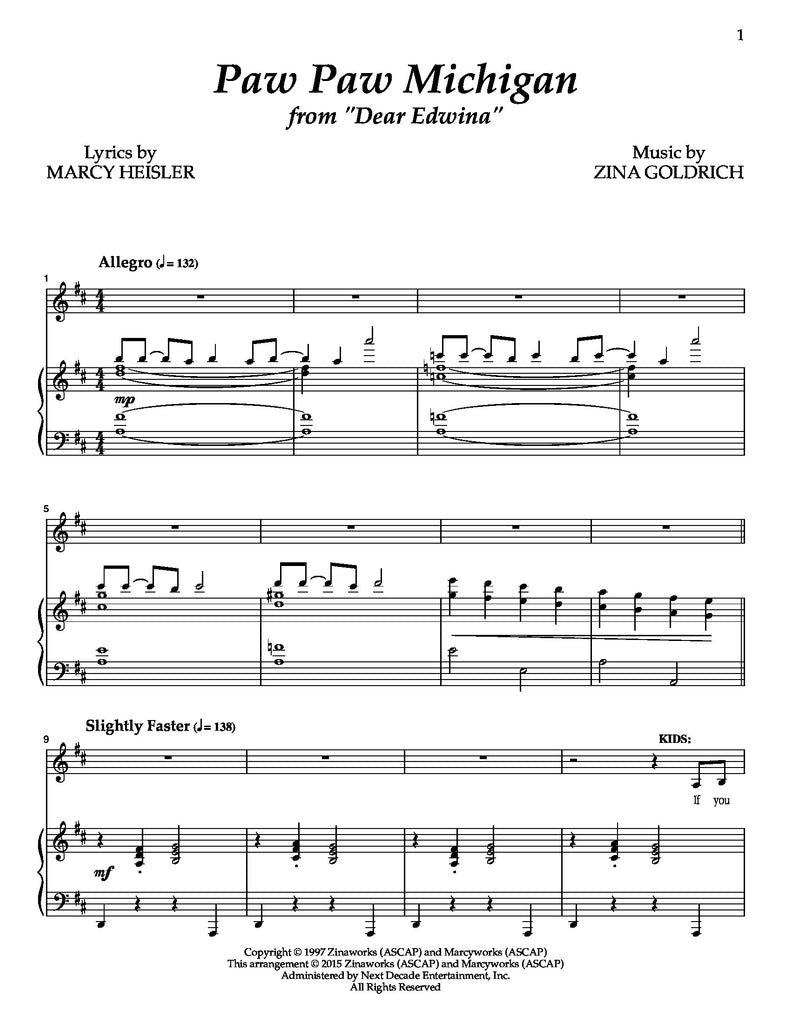 Dear Edwina Vocal Selections | newmusicaltheatre.com | Sheet Music