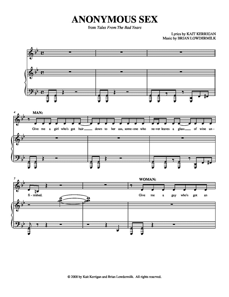 Anonymous Sex | newmusicaltheatre.com | Sheet Music