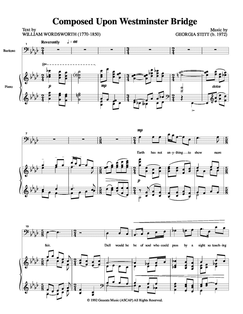 Composed Upon Westminster Bridge | newmusicaltheatre.com | Sheet Music