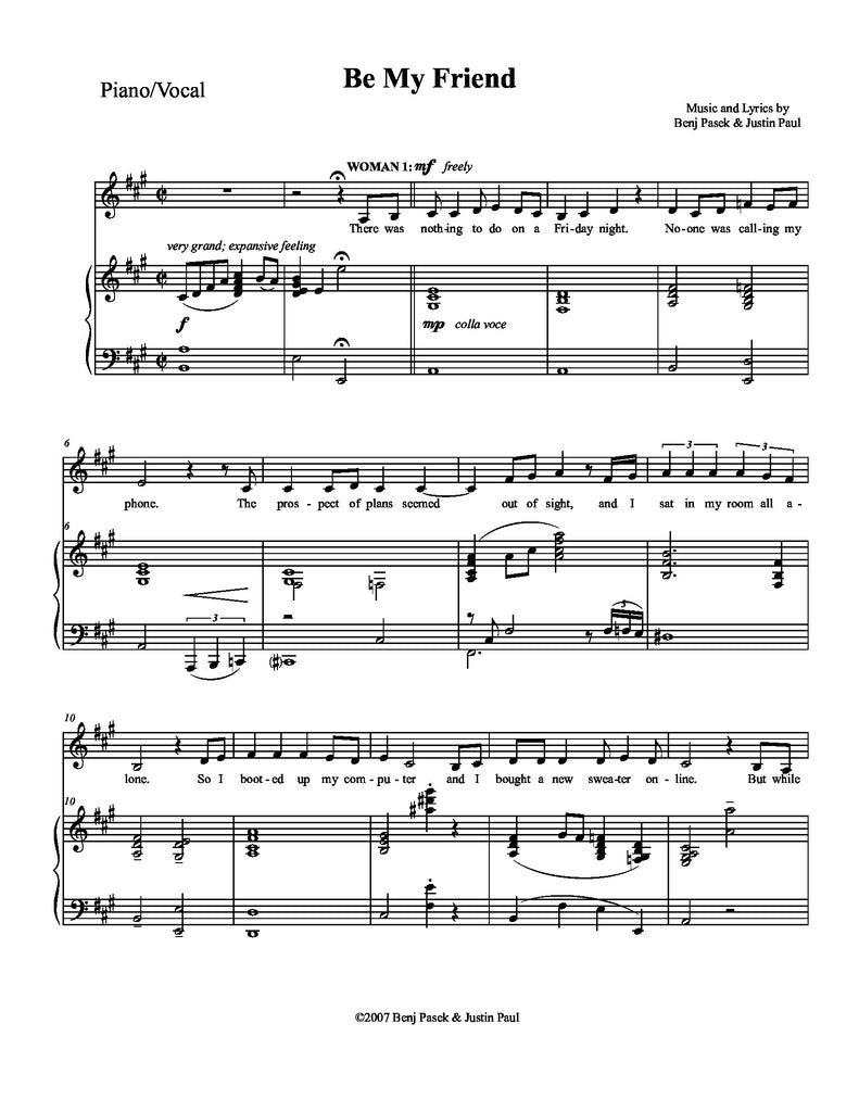 Be My Friend (The Facebook Song) | newmusicaltheatre.com | Sheet Music