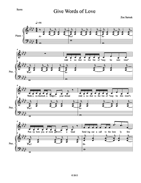 Give Words of Love | newmusicaltheatre.com | Sheet Music