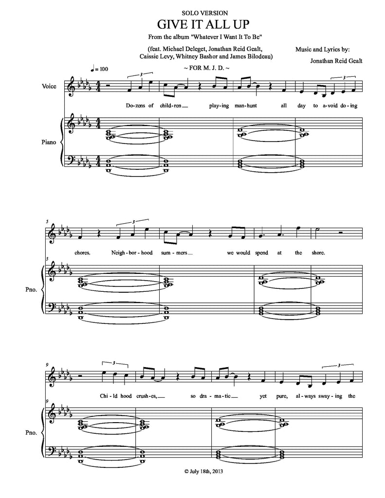 Give It All Up (SOLO VERSION) | newmusicaltheatre.com | Sheet Music