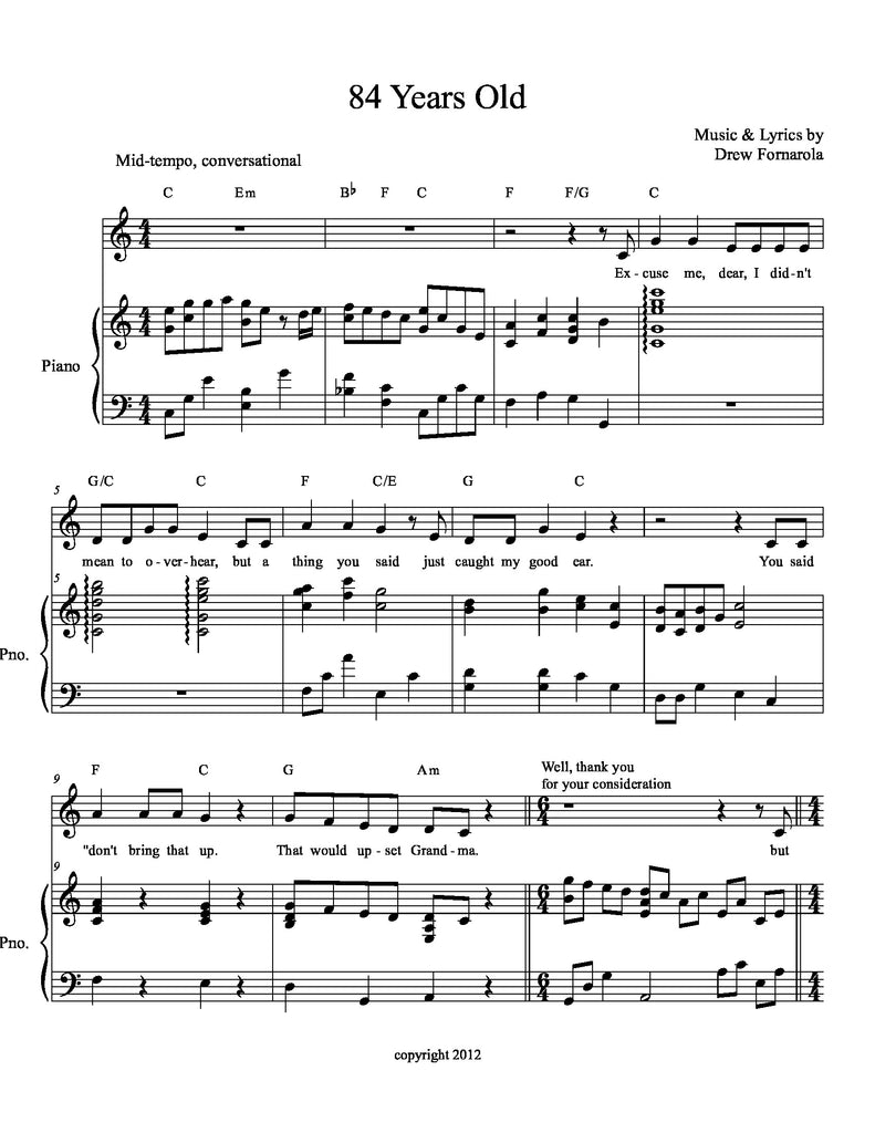 84 Years Old | newmusicaltheatre.com | Sheet Music