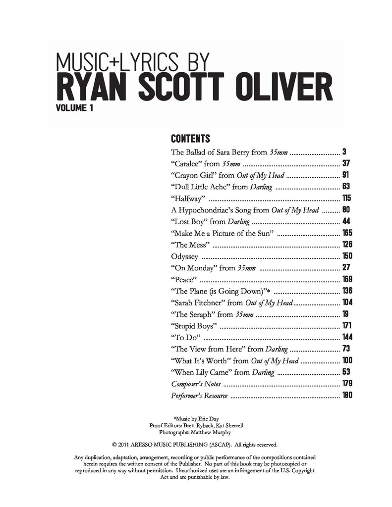 Music and Lyrics by Ryan Scott Oliver: Volume 1