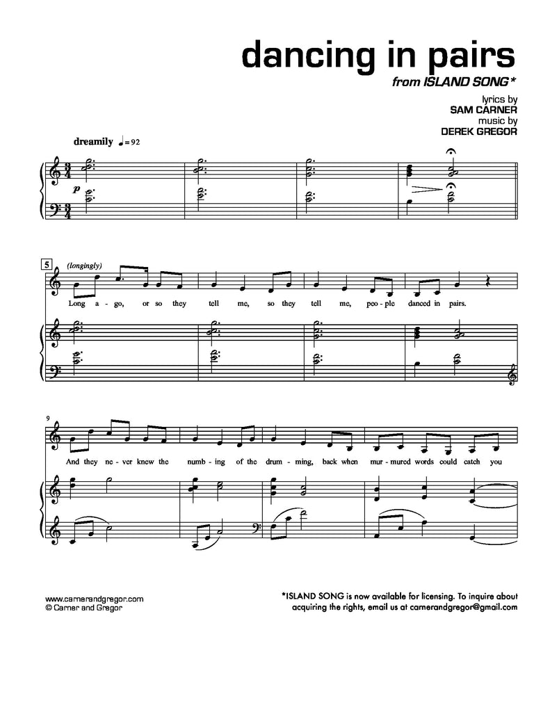 Island Song | Dancing in Pairs | newmusicaltheatre.com | Sheet Music