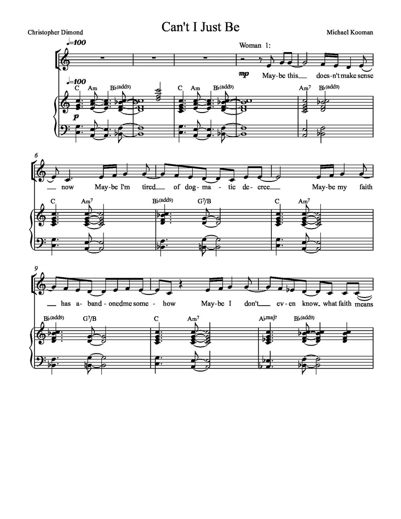 Can't I Just Be | newmusicaltheatre.com | Sheet Music