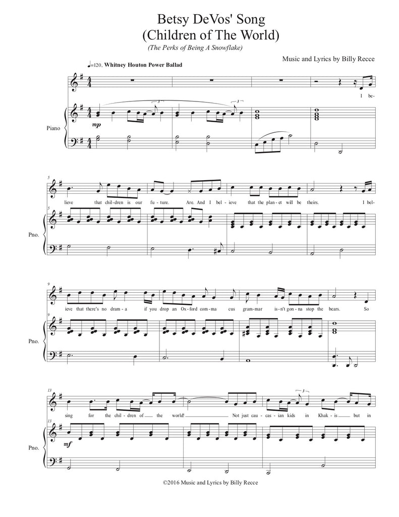 Children of the World (Betsy DeVos's Song) | newmusicaltheatre.com | Sheet Music