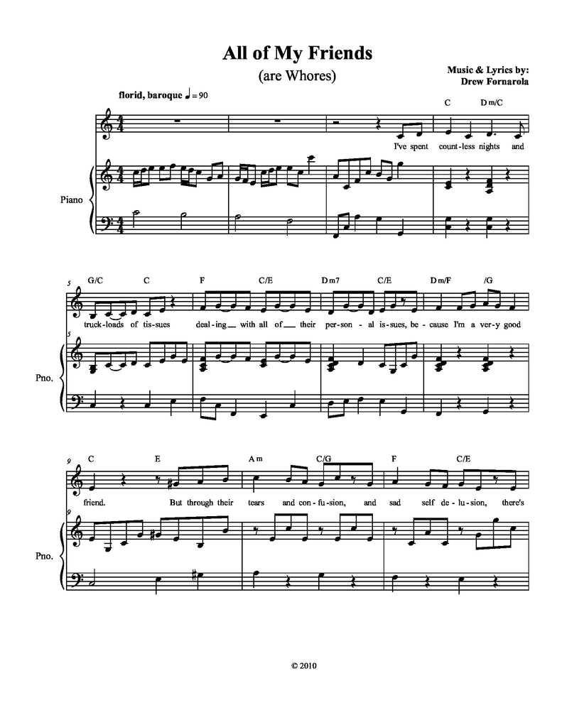 All of My Friends (are Whores) | newmusicaltheatre.com | Sheet Music