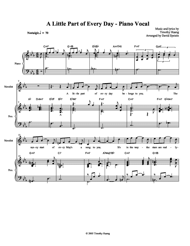 A Little Part of Every Day - Piano Vocal | newmusicaltheatre.com | Sheet Music