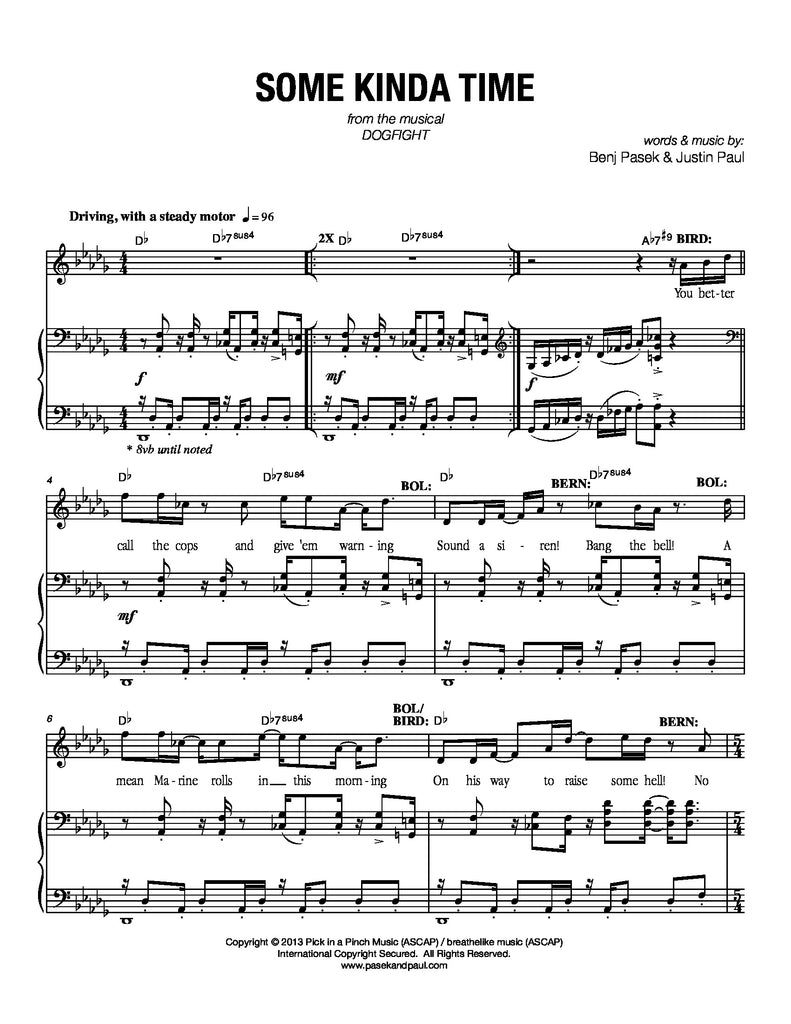 Dogfight Vocal Selections | newmusicaltheatre.com | Sheet Music