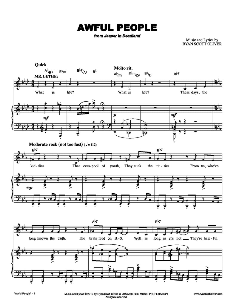 Awful People | newmusicaltheatre.com | Sheet Music