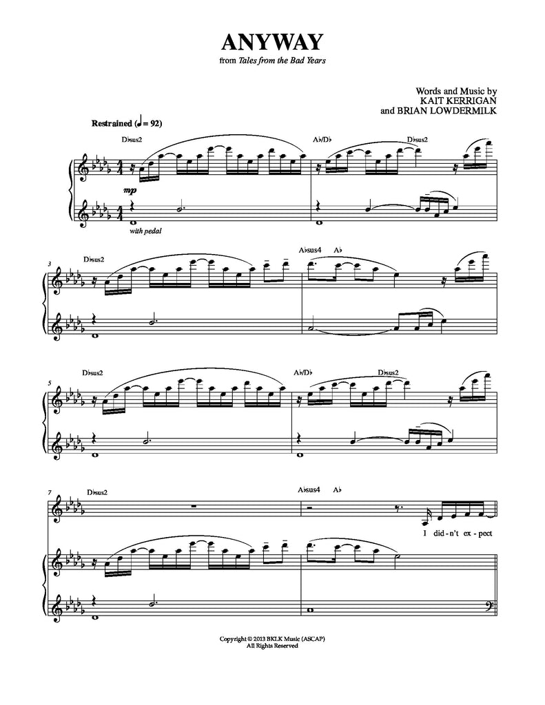 Anyway | newmusicaltheatre.com | Sheet Music