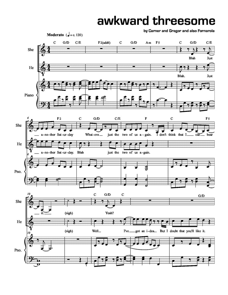 Awkward Threesome | newmusicaltheatre.com | Sheet Music