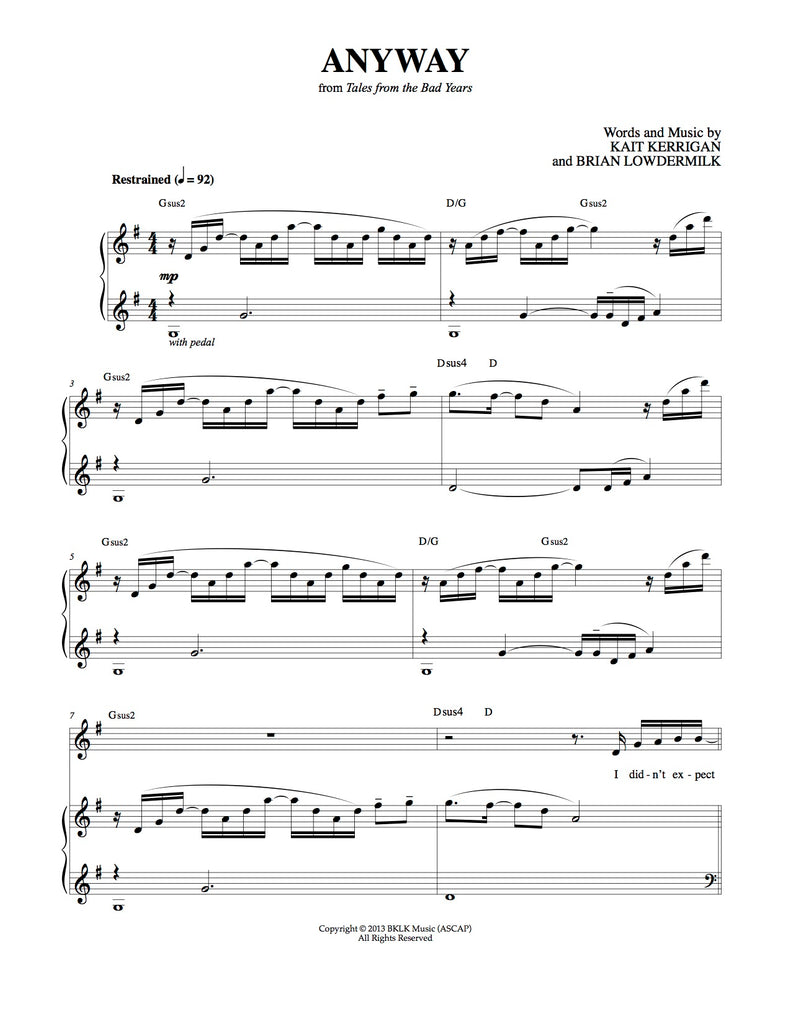 Anyway | newmusicaltheatre.com | Sheet Music