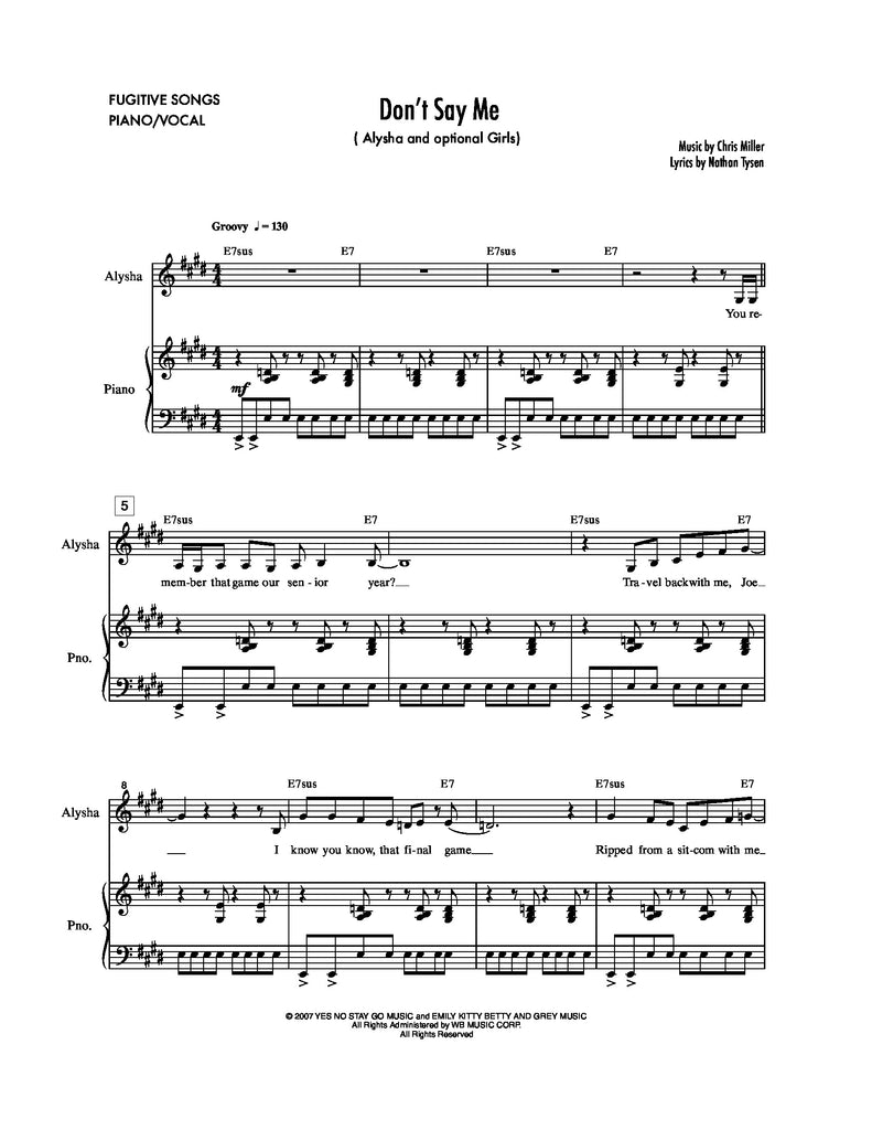 Fugitive Song | Don't Say Me | newmusicaltheatre.com | Sheet Music