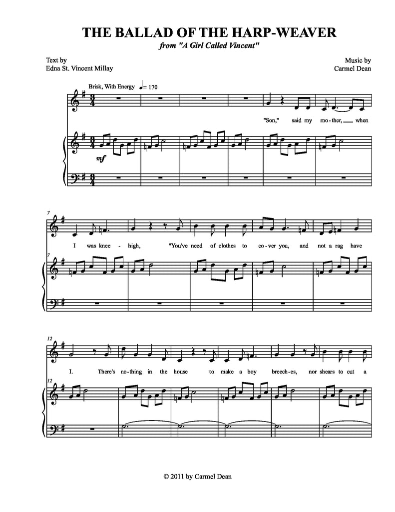 Ballad of the Harp Weaver | newmusicaltheatre.com | Sheet Music