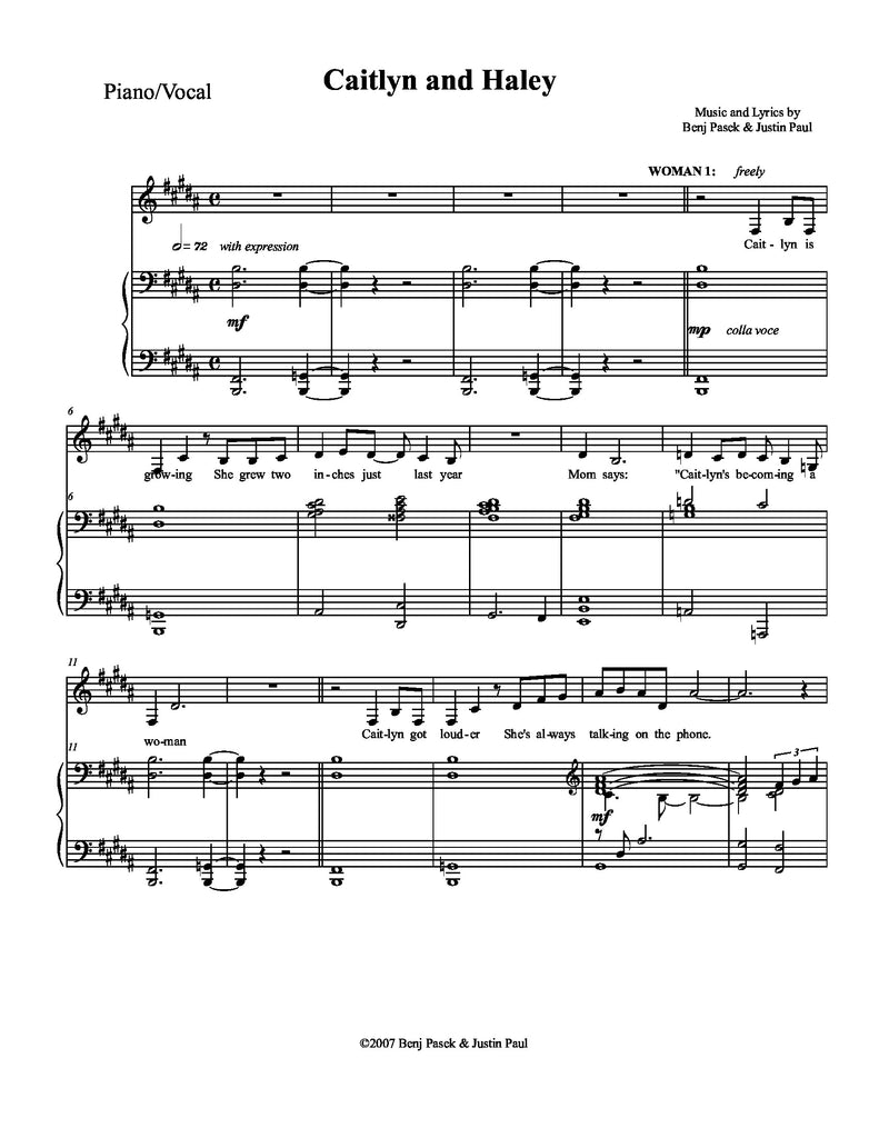 Caitlyn and Haley | newmusicaltheatre.com | Sheet Music