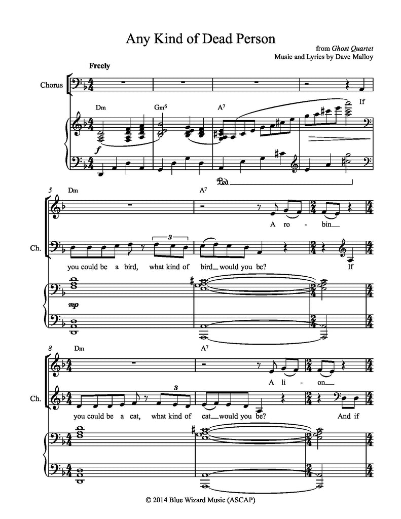 Any Kind of Dead Person | newmusicaltheatre.com | Sheet Music