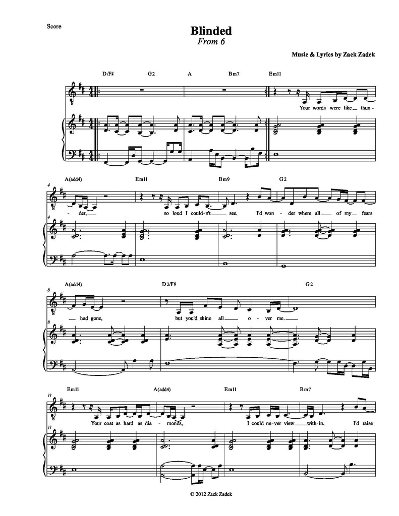 Blinded | newmusicaltheatre.com | Sheet Music