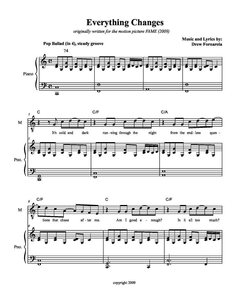 Everything Changes | newmusicaltheatre.com | Sheet Music