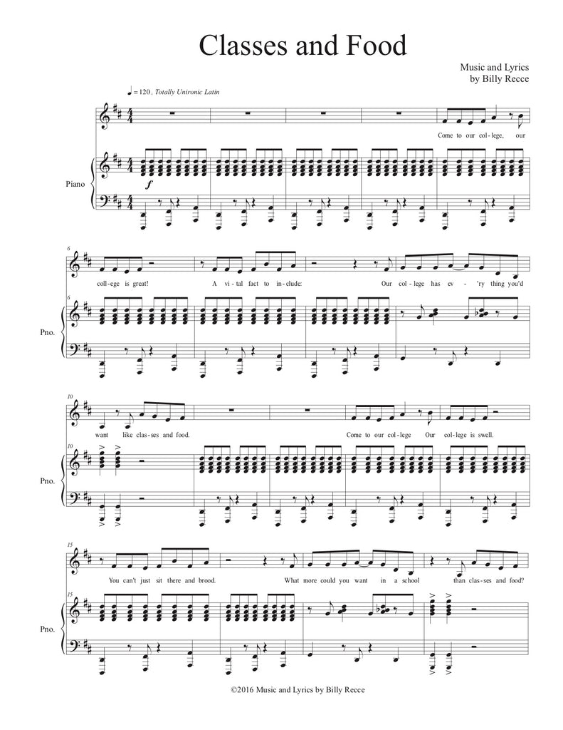 Classes and Food | newmusicaltheatre.com | Sheet Music