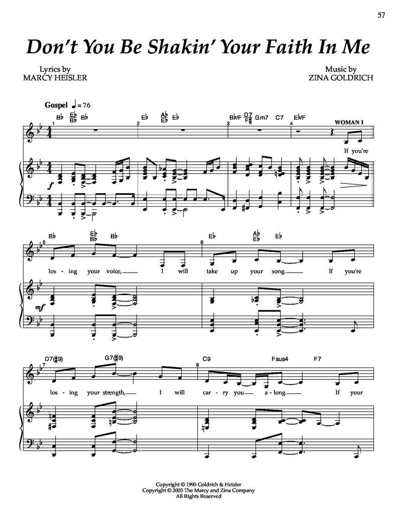 Don't You Be Shakin Your Faith In Me | newmusicaltheatre.com | Sheet Music